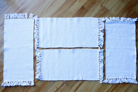 Cotton placemats, set of four, white, handmade, natural fibres, washer and dryer safe, made in Canada