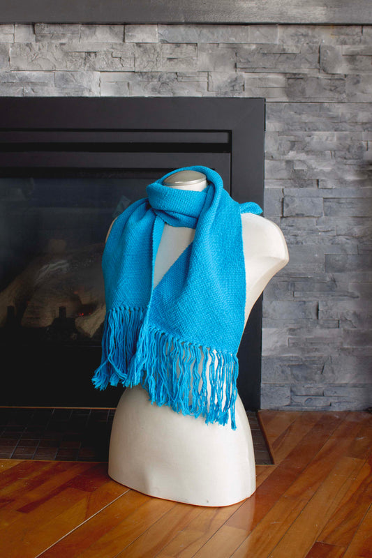 Cotton scarf, blue, handmade, natural fibres, washer and dryer safe, made in Canada