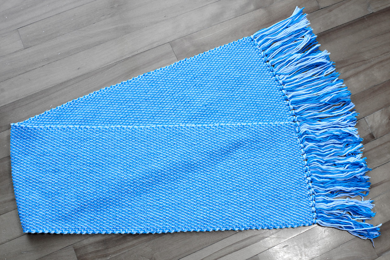 Cotton table runner, double woven, blue, white, handmade, natural fibres, washer and dryer safe, thick, absorbent, made in Canada