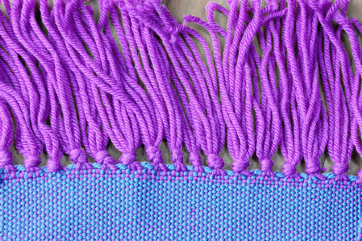 Wool scarf, zigzag pattern, blue, purple, handmade, natural fibres, Merino wool, superwash wool, made in Canada