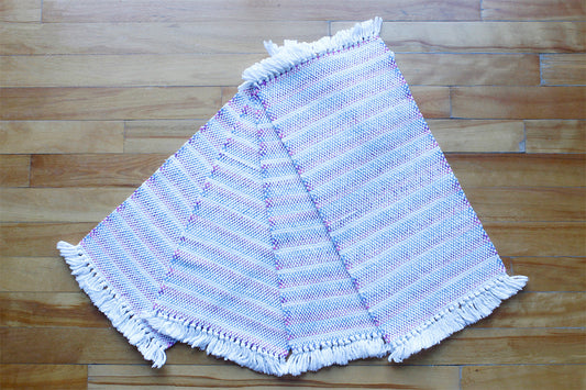 Cotton placemats, set of four, banded pattern, off-white, purple, blue, white, handmade, natural fibres, washer and dryer safe, made in Canada