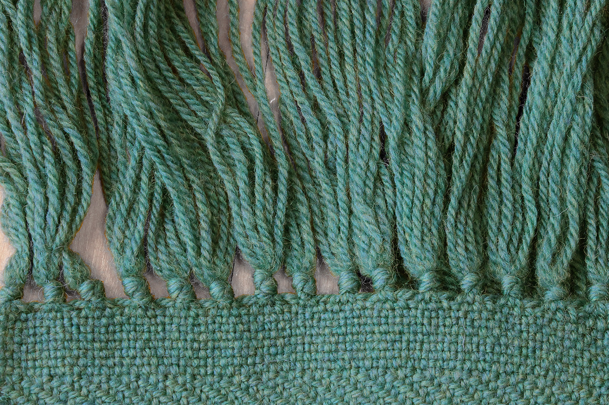 Wool scarf, zigzag pattern, forest green, handmade, natural fibres, new wool, made in Canada
