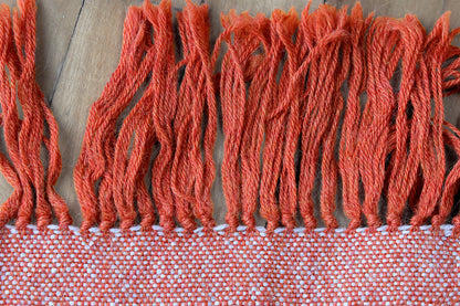 Alpaca scarf, textured pattern, orange, grey, handmade, natural fibres, lightweight, hypoallergenic, made in Canada