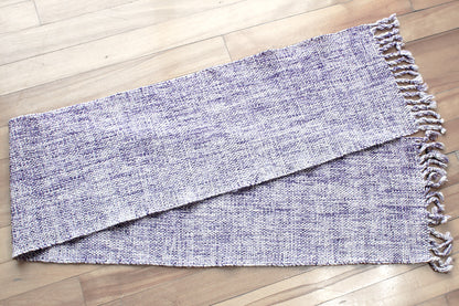 Wool scarf, marbled purple, white, handmade, natural fibres, Peruvian highland wool, twisted fringe, made in Canada