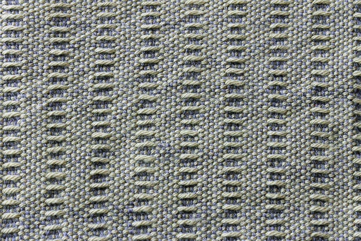 Wool blanket scarf, weft float pattern, grey, green, handmade, natural fibres, Peruvian highland wool, made in Canada