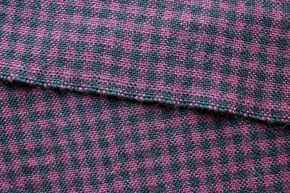 Alpaca scarf, checkered pattern, burgundy, black, red, handmade, natural fibres, Merino wool, superfine alpaca, lightweight, ultra soft, twisted fringe, made in Canada