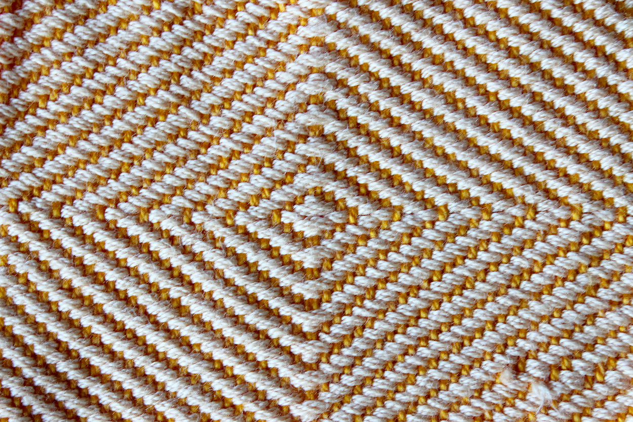 Cotton coasters, set of four, diamond pattern, pale orange, bright orange, handmade, natural fibres, washer safe, made in Canada