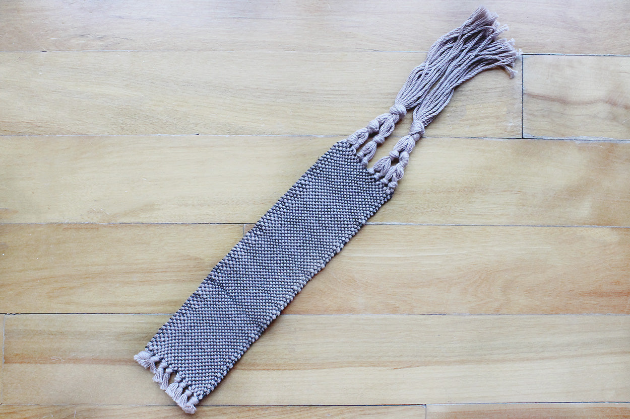 Cotton large bookmark, brown, handmade, natural fibres, linen, washer safe, decorative fringe, made in Canada