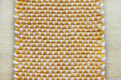 Cotton extra small bookmark, Green & white, Orange, Brown, Brown & Orange, handmade, natural fibres, linen, washer safe, decorative fringe, made in Canada