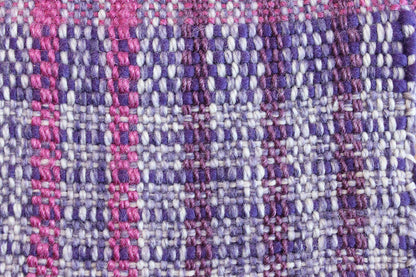Wool scarf, striped purple pattern, pink, handmade, natural fibres, Peruvian highland wool, Merino wool, alpaca, silk, reclaimed loom waste, made in Canada