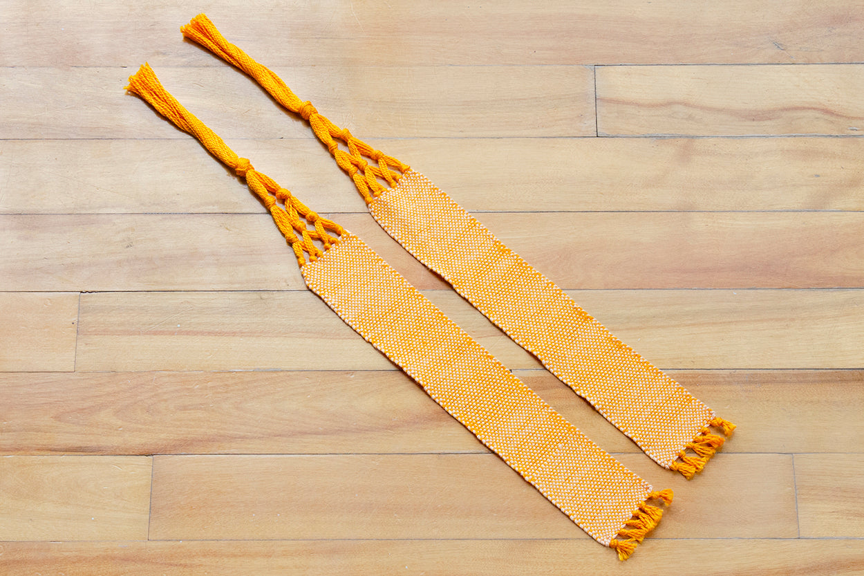 Cotton oversized bookmark, Orange, Yellow, handmade, natural fibres, washer safe, decorative fringe, made in Canada