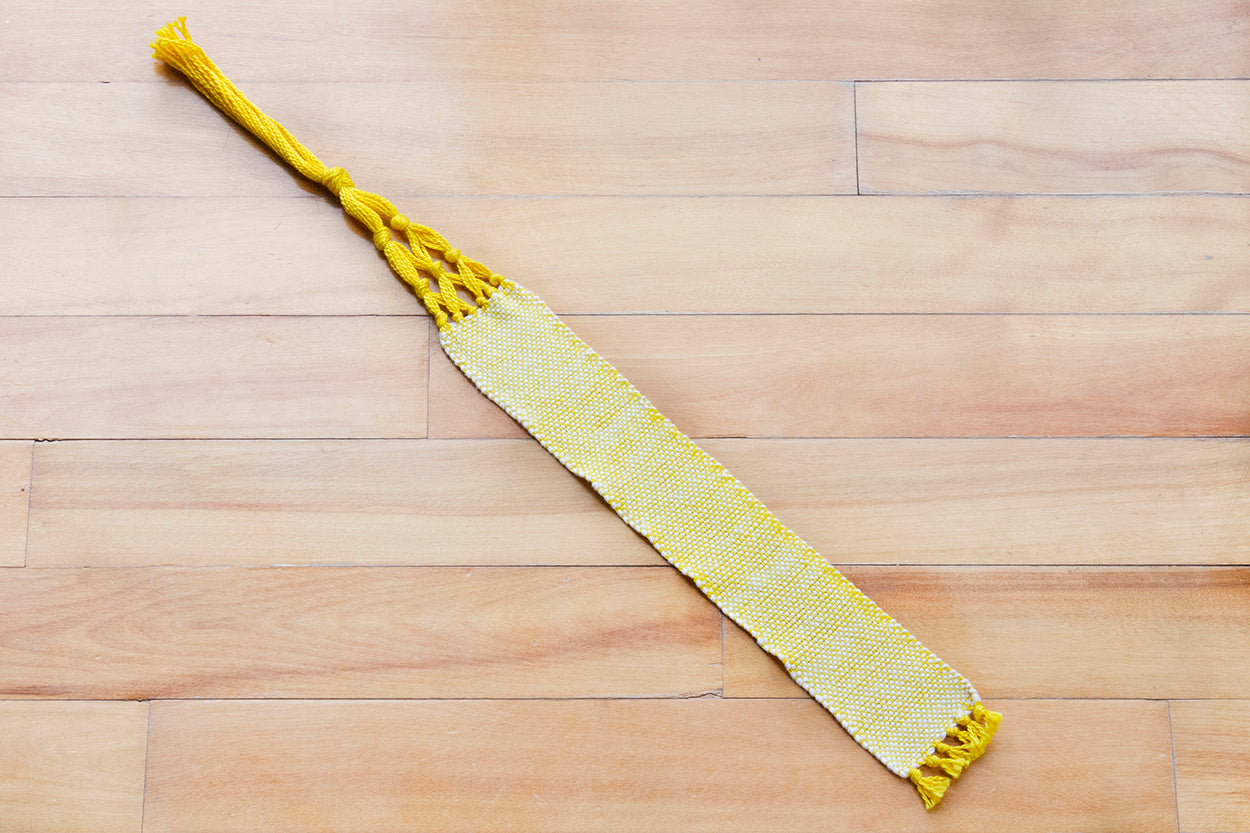 Cotton oversized bookmark, Orange, Yellow, handmade, natural fibres, washer safe, decorative fringe, made in Canada