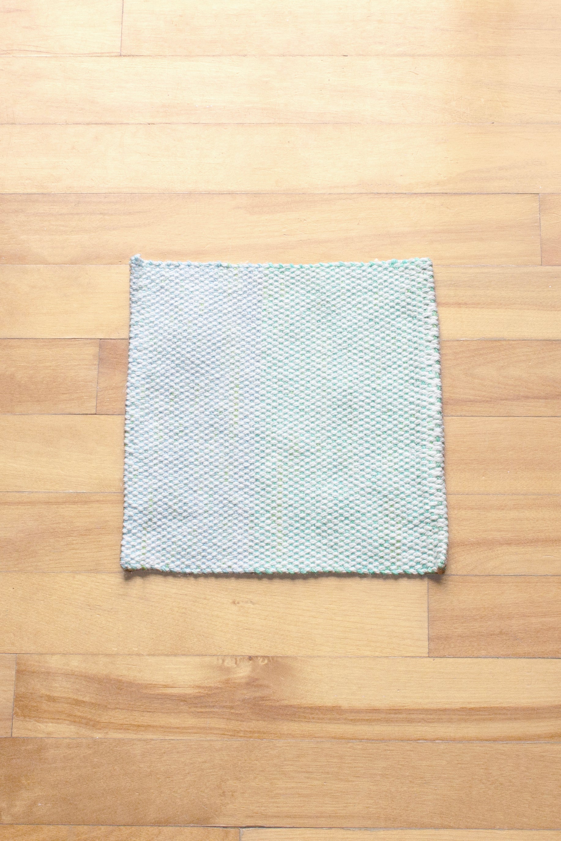 Cotton washcloth, hemmed, Light Blue/Green, handmade, natural fibres, washer and dryer safe, hand sewn hem, woven in Canada