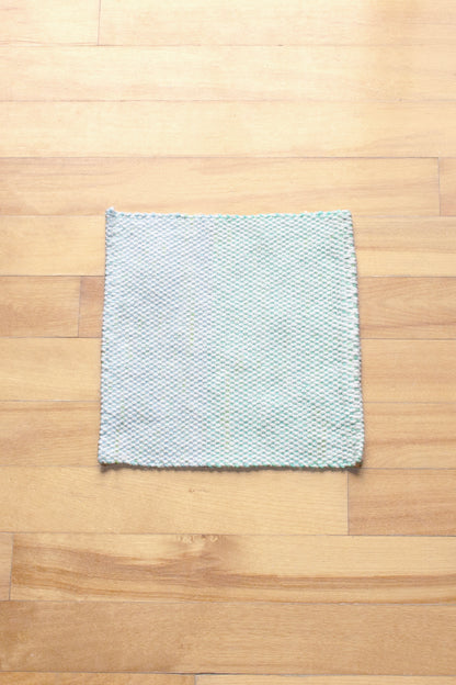 Cotton washcloth, hemmed, Light Blue/Green, handmade, natural fibres, washer and dryer safe, hand sewn hem, woven in Canada