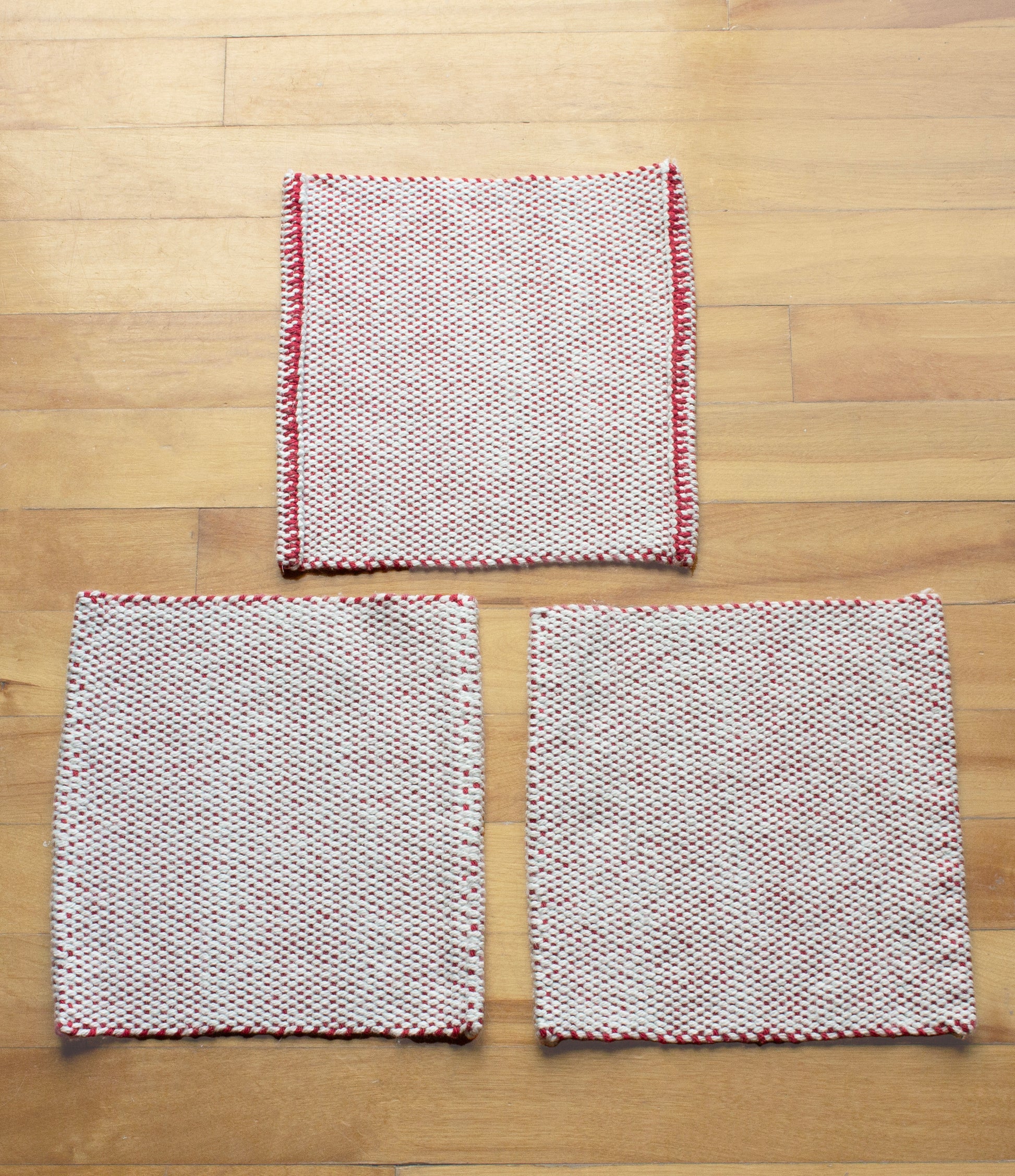 Cotton washcloth, hemmed, Red, handmade, natural fibres, washer and dryer safe, hand sewn hem, woven in Canada