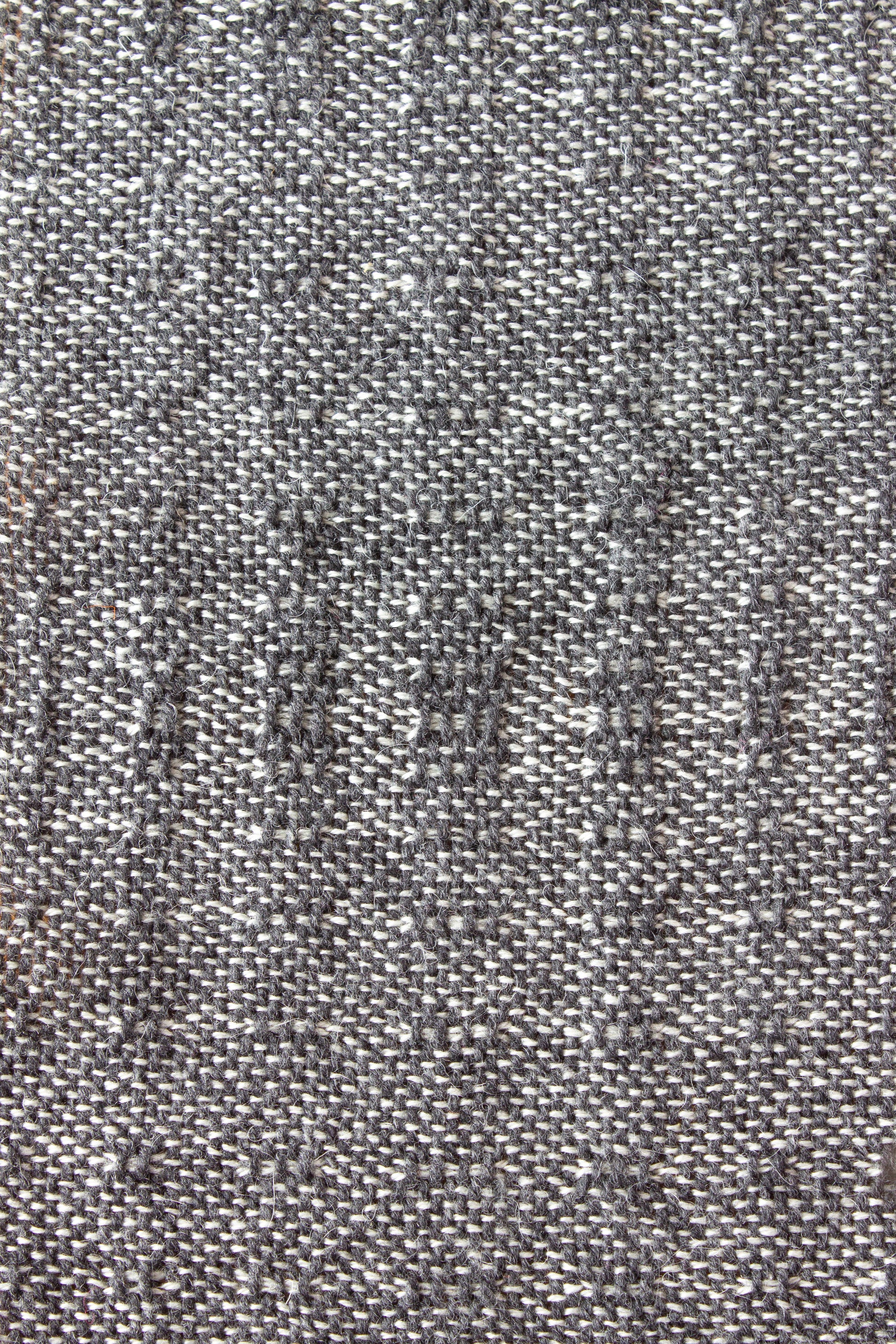 Wool scarf, grey weft float patterned, off-white, undyed, handmade, natural fibres, mohair, locally sourced, woven in Canada