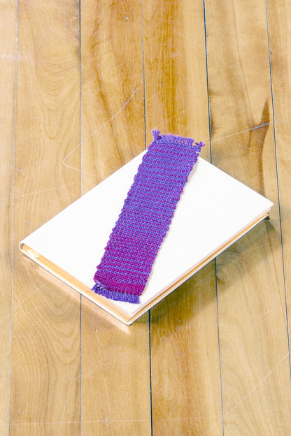 Cotton bookmark, Purple & Magenta small, handmade, natural fibres, hemstitched, woven in Canada