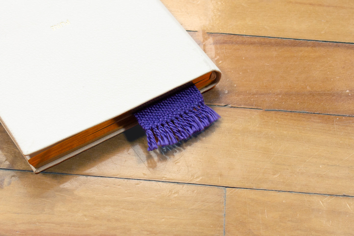 Cotton bookmark, Purple small, handmade, natural fibres, hemstitched, woven in Canada