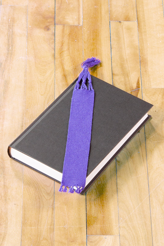 Cotton bookmark, Purple extra large, handmade, natural fibres, decorative fringe, woven in Canada