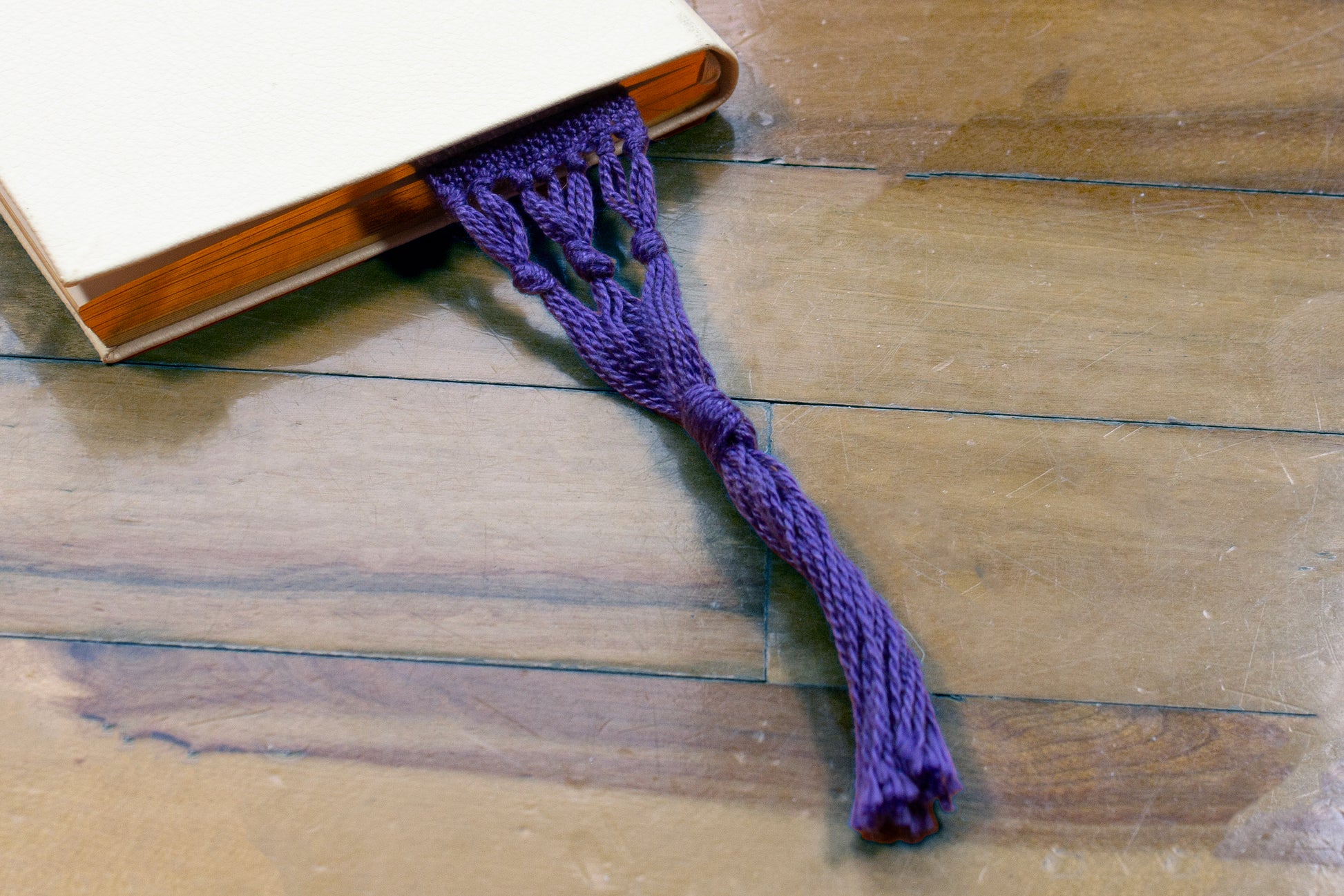 Cotton bookmark, Purple extra large, handmade, natural fibres, decorative fringe, woven in Canada