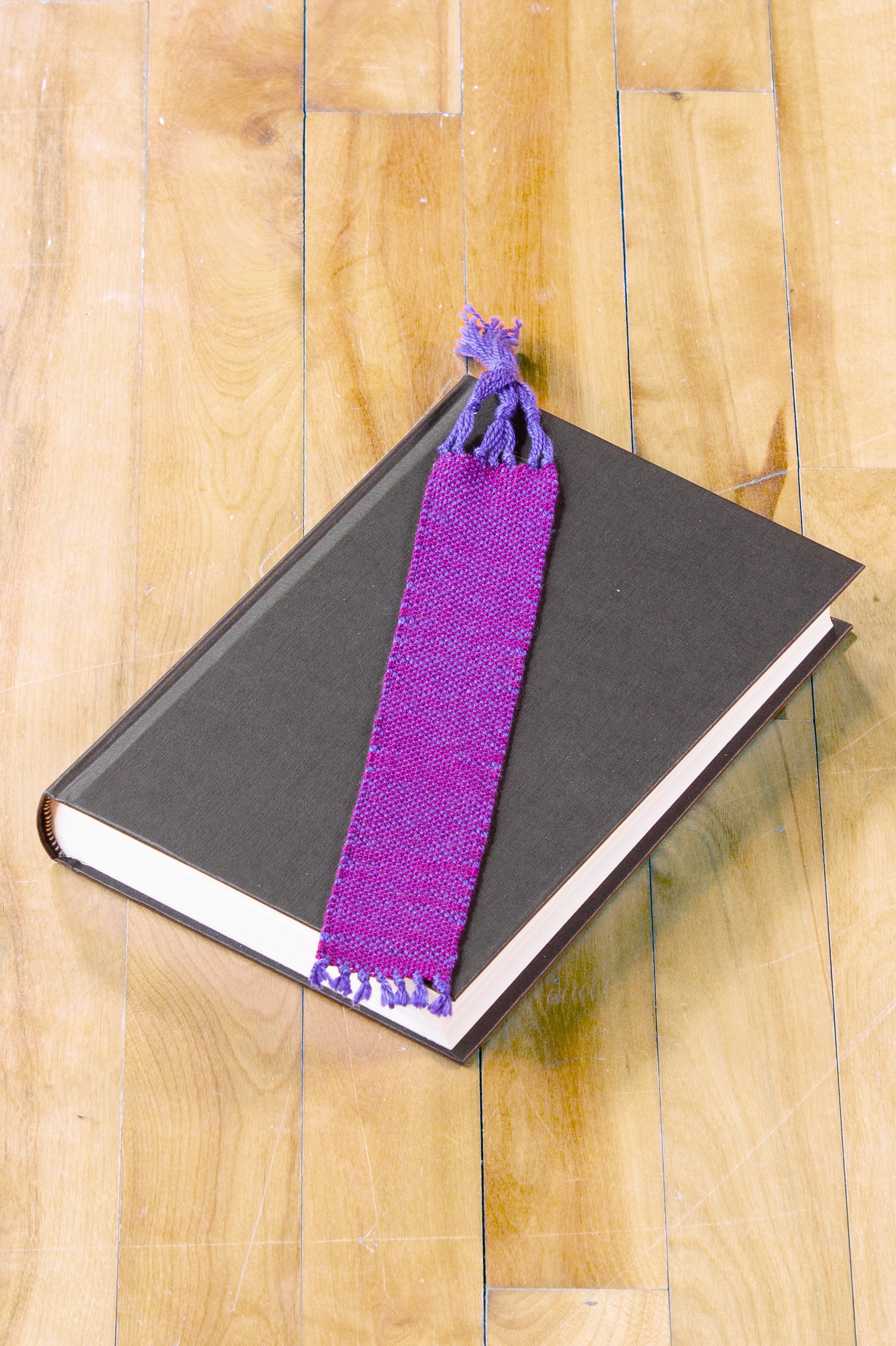 Cotton bookmark, Purple & Magenta extra large, handmade, natural fibres, decorative fringe, woven in Canada